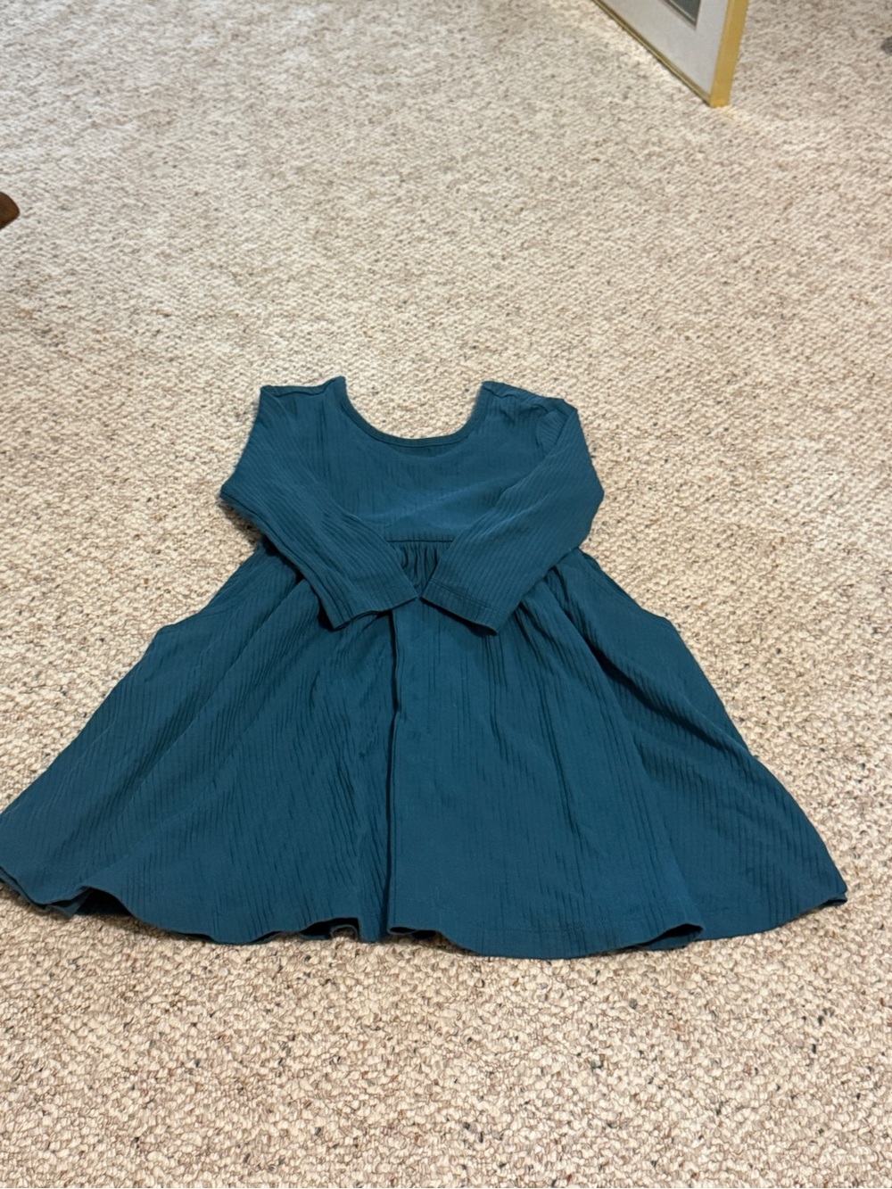 Ruffle butts teal long sleeve dress with cute bow detail on back